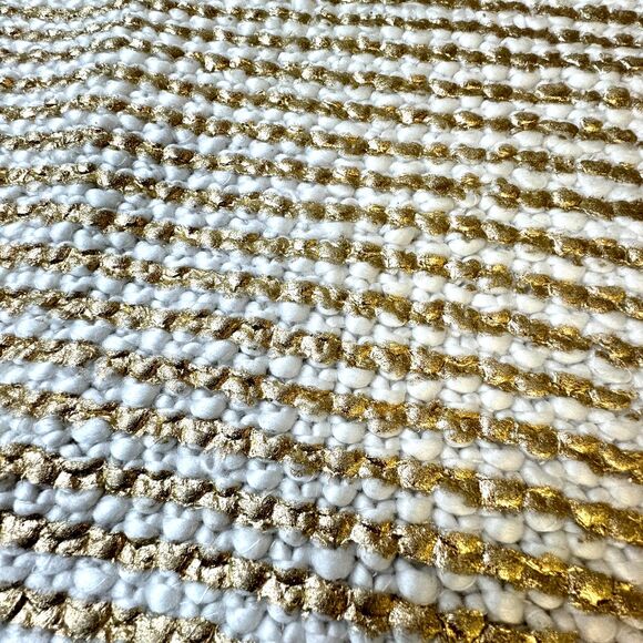 Pottery Barn Teen Golden Stripe Pillow Cover White Metallic Gold Hand Knit NEW - Picture 3 of 11